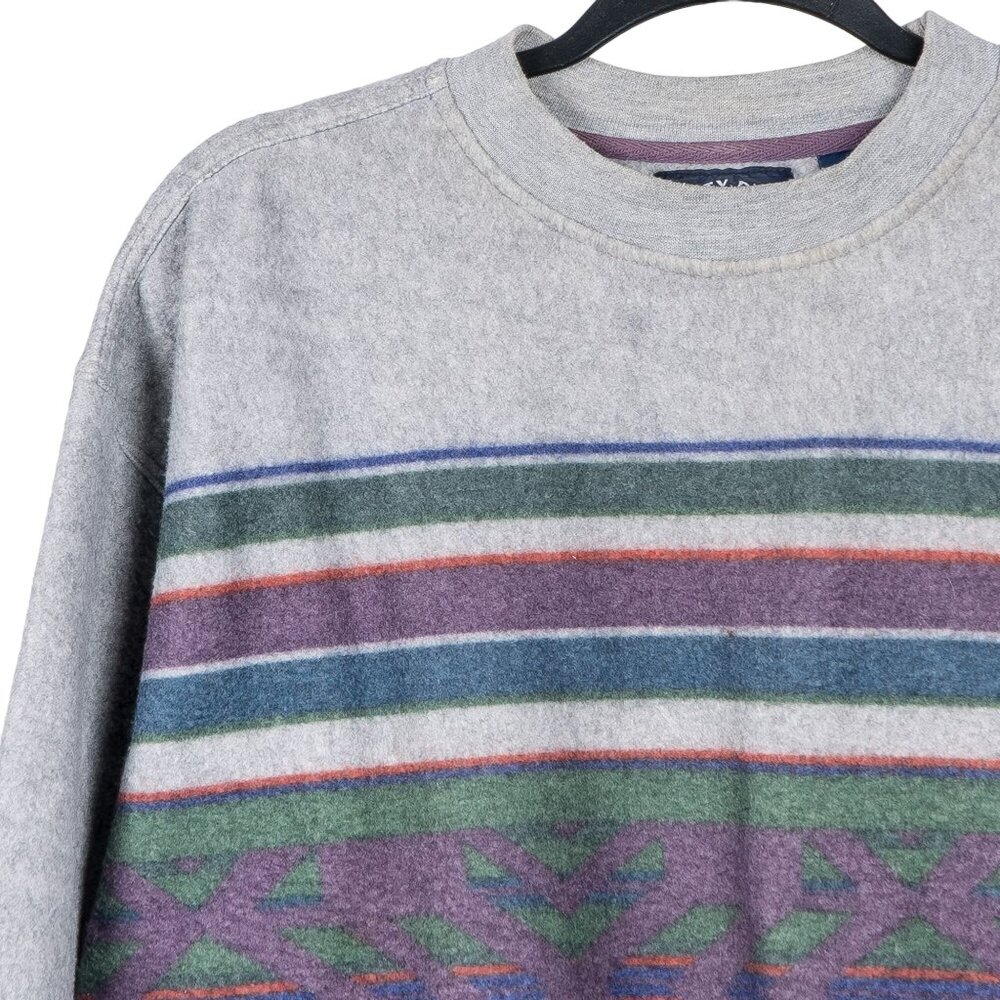 Salty Dog Gant VTG Sweatshirt M 90s Gray Striped Southwestern Felted Dadcore - Picture 2 of 5